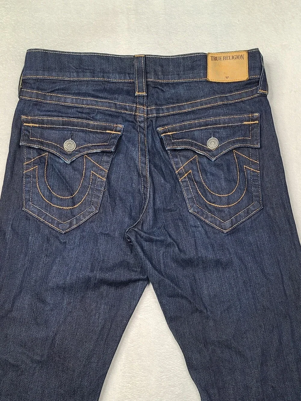 True Religion Ricky Relaxed Straight Jeans Mens 31 Fits 32x34 Blue Flap Pockets
